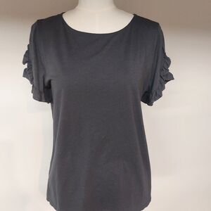 LOFT Dark Gray Ruffle Sleeve Top